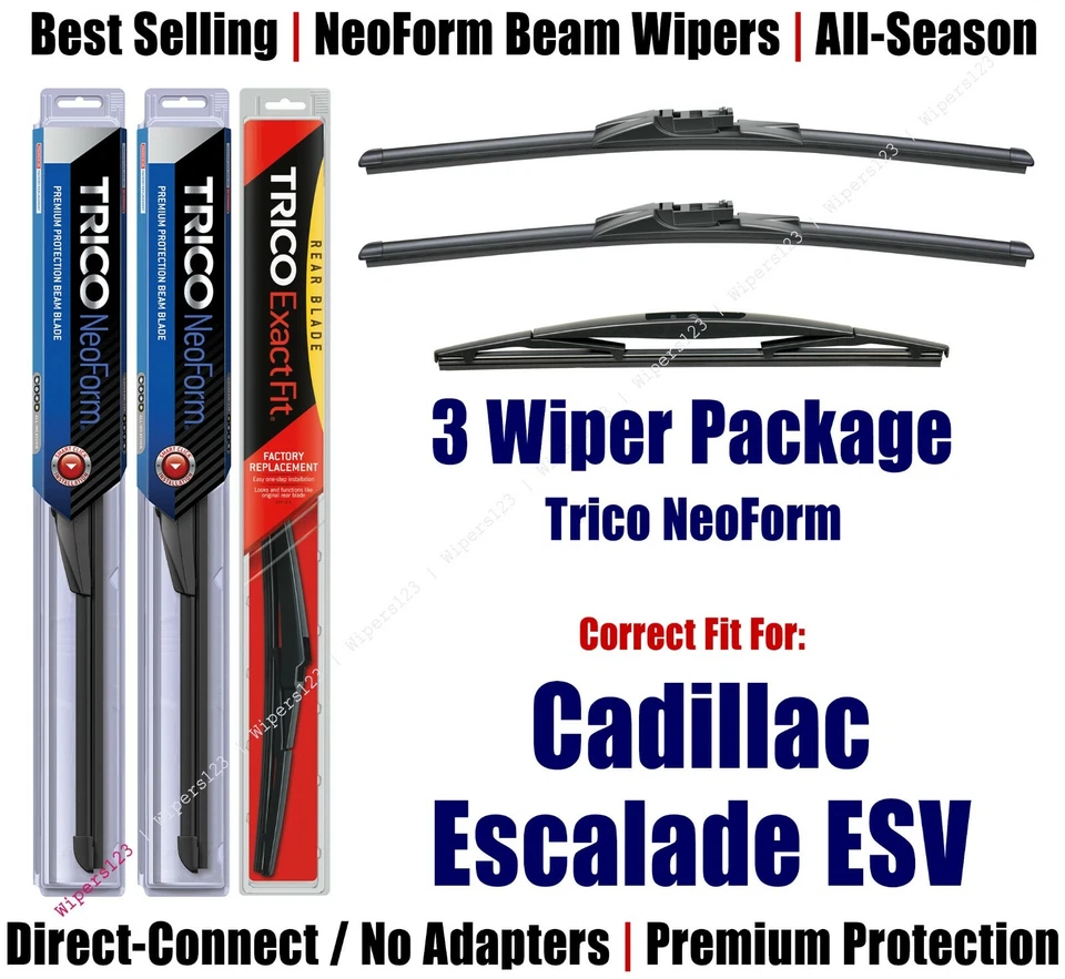 3-Pk Wipers Front & Rear NeoForm-fit 2008-14 Cadillac Escalade ESV -16220x2/12E — 第 1/1 张图片