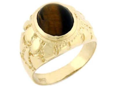 Anillo para hombre pepita ojo de tigre ovalada de oro amarillo macizo de 10k o 14k Foto 1 de 4