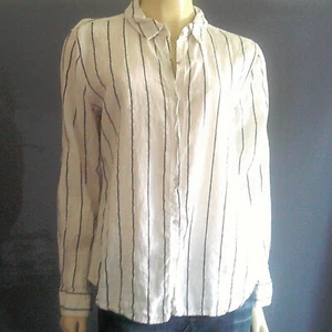 Joie White Black Striped Linen Button Down Shirt L - Picture 1 of 8