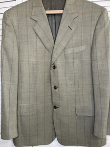 Canali Mens 40 R Saks 5th Green w/gold windowpane Italy Wool Blazer Suit Jacket - Picture 1 of 19