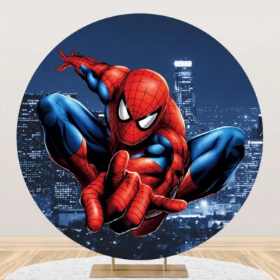 Spiderman Round Backdrop Cover Birthday Party Custom Circle Photo Background - image 1 of 4