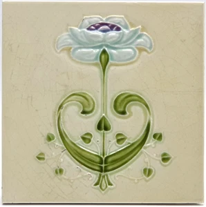 Art Nouveau Fireplace Floral Moulded Majolica Tile Alfred Meakin Ltd C1906 AE1 - Picture 1 of 3