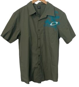 Mens Oakley Army Green Short Sleeve Button Down Shirt Lightweight Casual Size M