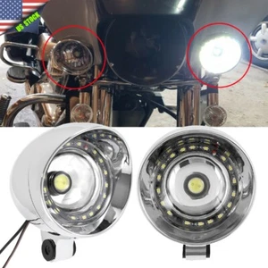 Pair Chrome Motorcycle Driving Passing Spot Fog Light LED Lamp For Harley Honda - Picture 1 of 12