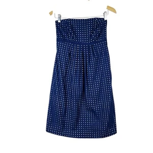 Lilly Pulitzer Navy Blue Polka Dot Lace Strapless Bowen Cotton Dress Size 2 - Picture 1 of 13