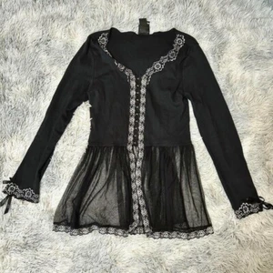 ANNA SUI Floral Lace Tulle Dress Black L From Japan Used - Picture 1 of 9