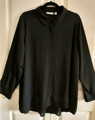 Blusa Susan Graver Negra Manga Larga Sedosa Semi Transparente Botón - 18W Foto 1 de 4