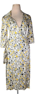 Diane Von Furstenberg Denise 100% Silk Wrap Tie Geometric 3/4 SleeveDress Size 4 - Picture 1 of 7