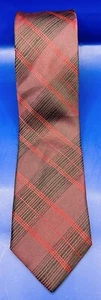 Calvin Klein Men’s Neck Tie Red Plaid Pattern EUC - Picture 1 of 4