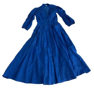 Cult Gaia Womens Willow Blue Linen Calf Button Front Midi Dress Size 0 Zero - Picture 1 of 11