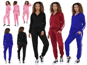 WOMEN LADIES TRACKSUITS SIDE STRIPE HOODIE & TROUSER CASUAL SPORTS YOGA SUITS - Picture 1 of 33