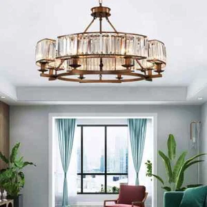 31.5" Modern Round Crystal Chandelier 8 Lights Vintage Pendant Ceiling Lighting - Picture 1 of 13