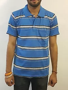MENS GILLICCI BRAND SUMMER CASUAL STRIPED FASHION BUTTONED POLOSHIRT TSHIRT C102 - Picture 1 of 4