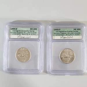 1999 P&D Delaware State Quarter ICG Signature Series Set, William Cousins Signed - Picture 1 of 11