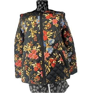 Ruby Rd Floral Quilted Jacket Lightweight Full Zip Coat Black Size 14 - Picture 1 of 6