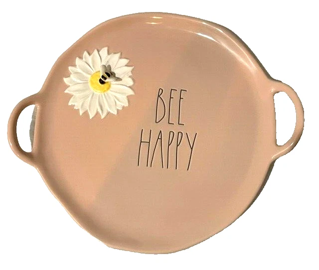 Plato/bandeja Rae Dunn BEE HAPPYY decoración abeja 🎁❤️ redondo rosa cerámica grande nuevo con etiquetas Foto 1 de 4