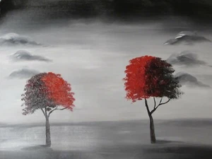minimal red black white trees oil painting canvas contemporary original modern - Picture 1 of 1