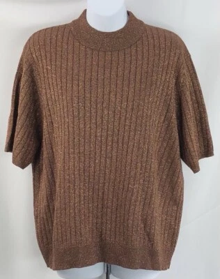 Suéter Sag Harbor MockNeck XL Cobre Glitter Malha Brilhante Preppy Academia Y2K - Imagem 1 de 4
