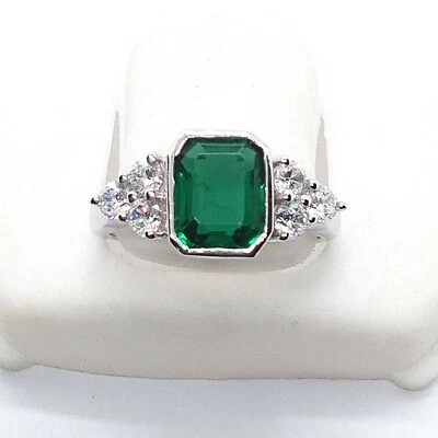 18K Weiß Vergoldet 2.50CT Lab-Created Smaragd Antik Vintage Solitaire Ring - Bild 1 von 4