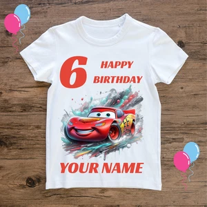 PERSONALISED CARS KIDS BIRTHDAY T SHIRT Boys cars white cotton party t shirt - Picture 1 of 2
