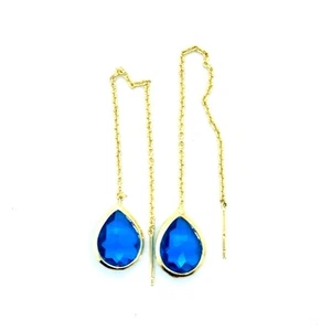 925 Gold Vermeil Topaz Color Threader Earrings - Picture 1 of 4