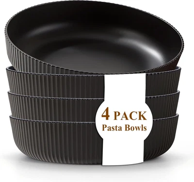Cuencos de sopa y pasta de plástico negro de 37 oz de 4 piezas, irrompibles, tazones grandes para servir Foto 1 de 4