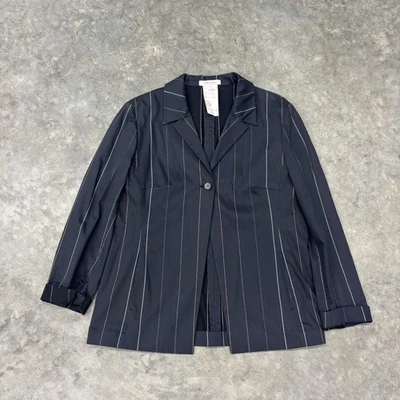 Rene Lezard 海军蓝细条纹棉混纺单扣西装外套 德国制造 尺寸 42 — 第 1/4 张图片