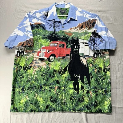 Vintage Roper Western Shirt Mens 2XL Cowboy Horse Mountain Nature Scene AOP 90s - Image 1 of 4
