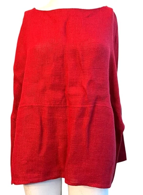 Blusa Company Ellen Tracy Damas Grande Roja Tejida Lino Manga Larga Top Relajado Foto 1 de 4