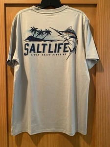 Salt Life Men’s Light Gray Livin’ Salty SLX (Drifit) Performance Shirt NWT M - Picture 1 of 3