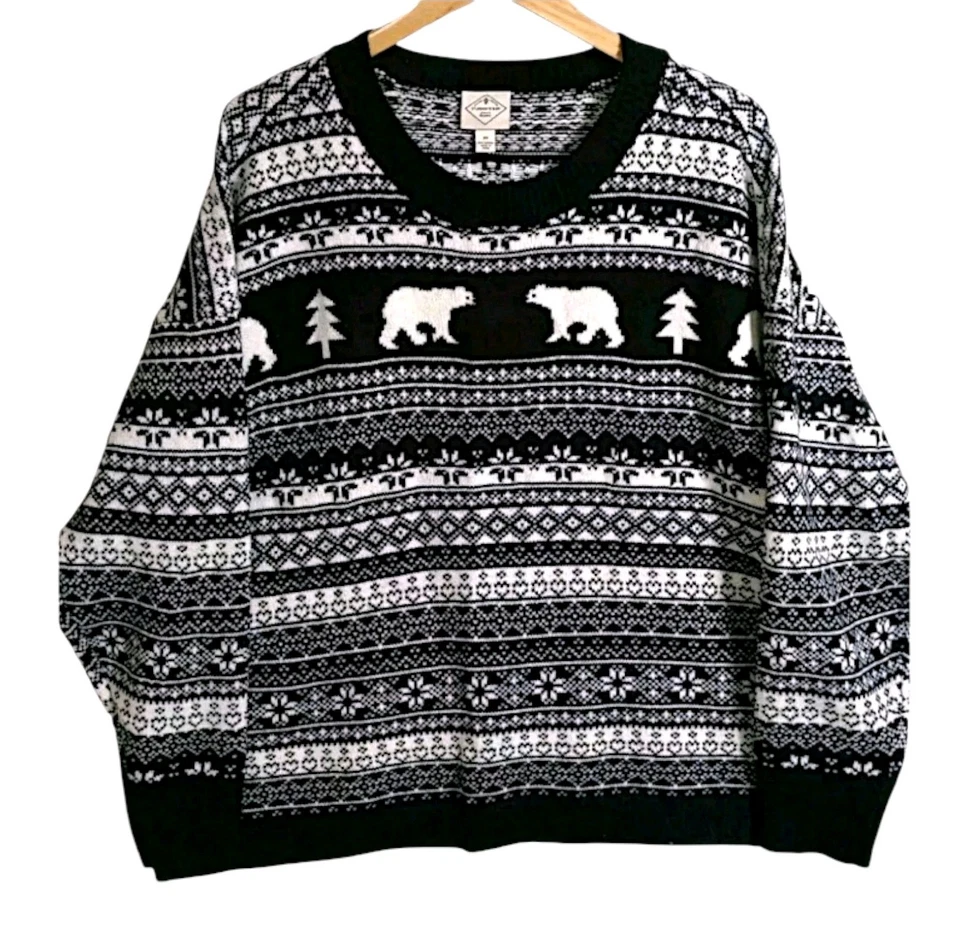 Suéter St. John's Bay Fair Isle Para Mujer 2X Osos Polares Negro/Blanco Acrílico  Foto 1 de 4