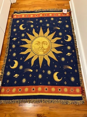 NWT Vintage 90s Celestial Sun Moon & Stars  RUG BARN Cosmos Throw Tapestry - Image 1 of 4
