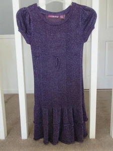 Epic Threads Purple Metallic Round Neck Puff Short Sleeve Ruffle Hem Girls Dress - Picture 1 of 2