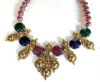 Jose Maria Barrera for Avon Statement Necklace Runway Glass Bead Adriatic EUC - Image 1 of 4