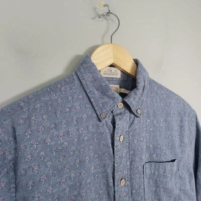 Faherty Mens S The Breeze Shirt Button Down Short Sleeve Palm Tree Print Blue - Image 1 of 4