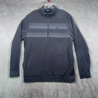 Pullover Travis Mathew Para Hombres Grande Gris Oscuro Rayas Golf Rendimiento Cuarto Cremallera Foto 1 de 4