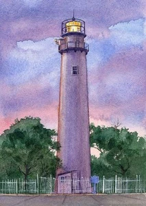 Fenwick Island Leuchtturm Delaware mattiert Aquarell Kunstdrucke - Bild 1 von 2
