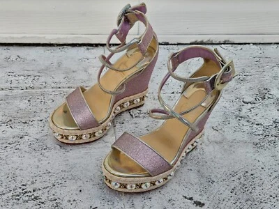 Christian Louboutin Women Heel Sandal Lilac/Gold Wedge Shoes Made Spain Size 34 - Image 1 of 4