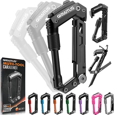 Carabiner Multitool 8-In-1 EDC Carabiners Pocket Knife, Serrated Knife, Rope Cut - Image 1 of 4