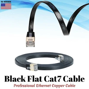 Flat Cat7 Ethernet Patch Black Cable 6 10 20 25 30 50 75 100 FT U/FTP LAN Lot - Picture 1 of 6