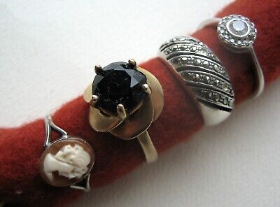 4 Vintage Solid Silver Rings Wear Spares Repairs Cameo, Marcasite J N1/2 O P • 5£
