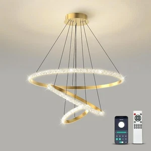 LED Chandelier Lighting Modern APP Controlled,Dimmable Black Pendant Light with - Picture 1 of 7
