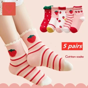 5 Pairs Girl Baby Kids 0-14 Years Floral Cotton Mid Length Socks Flower Socks - Picture 1 of 15