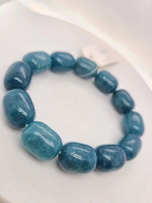 Pomina 蓝色裂纹半宝石光滑抛光宝石弹力手链 — 第 1/3 张图片