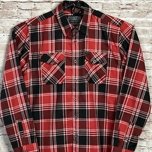 Dixxon Flannel Mens Large Shirt Snap On Limited Edition Plaid Long Sleeve Red - Picture 1 of 16