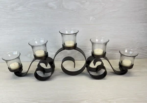 Fireplace Mantle Dark Metal Votive Holder 5 Candle Centerpiece 20" - Picture 1 of 13