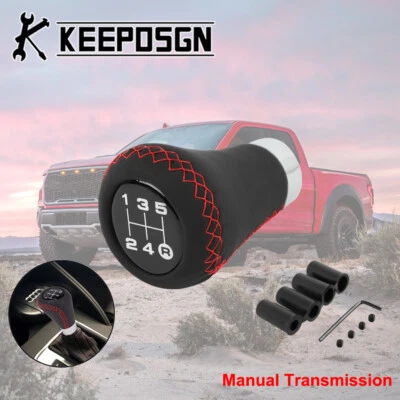 For Ford F-150 Truck Car Manual Gear Stick Shift Knob 5 Speed Black Red Leather Foto 1 de 4