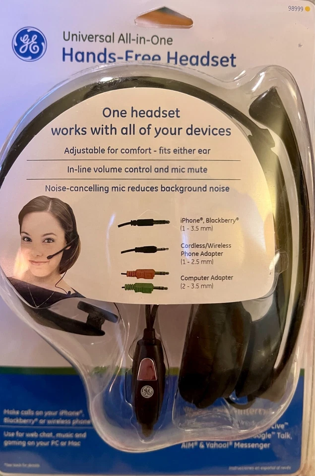 GE Universal All-in-One Hands-Free Headset PC/MacNoise-Canceling Mic # 98999 - Image 1 of 2