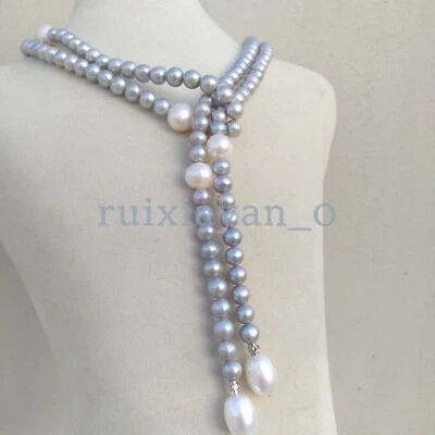 Gorgeous AAAA South Sea Silver Gray White Pearl Necklace 39 inch Princess - Image 1 of 4