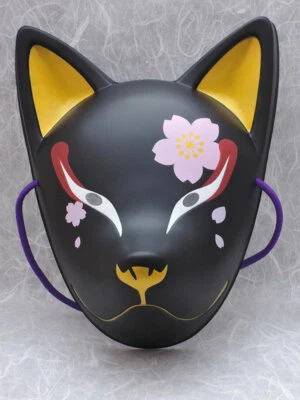Japanese Fox Mask Kitsune Half Face Black Yozakura Cherry Blossoms Komendo Japan - Image 1 of 4